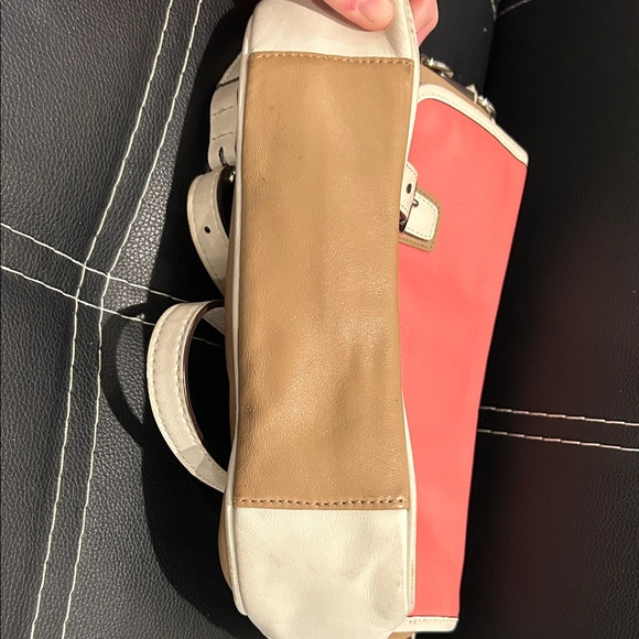 Coach Coral and Beige Leather Satchel - Picture 5 of 6